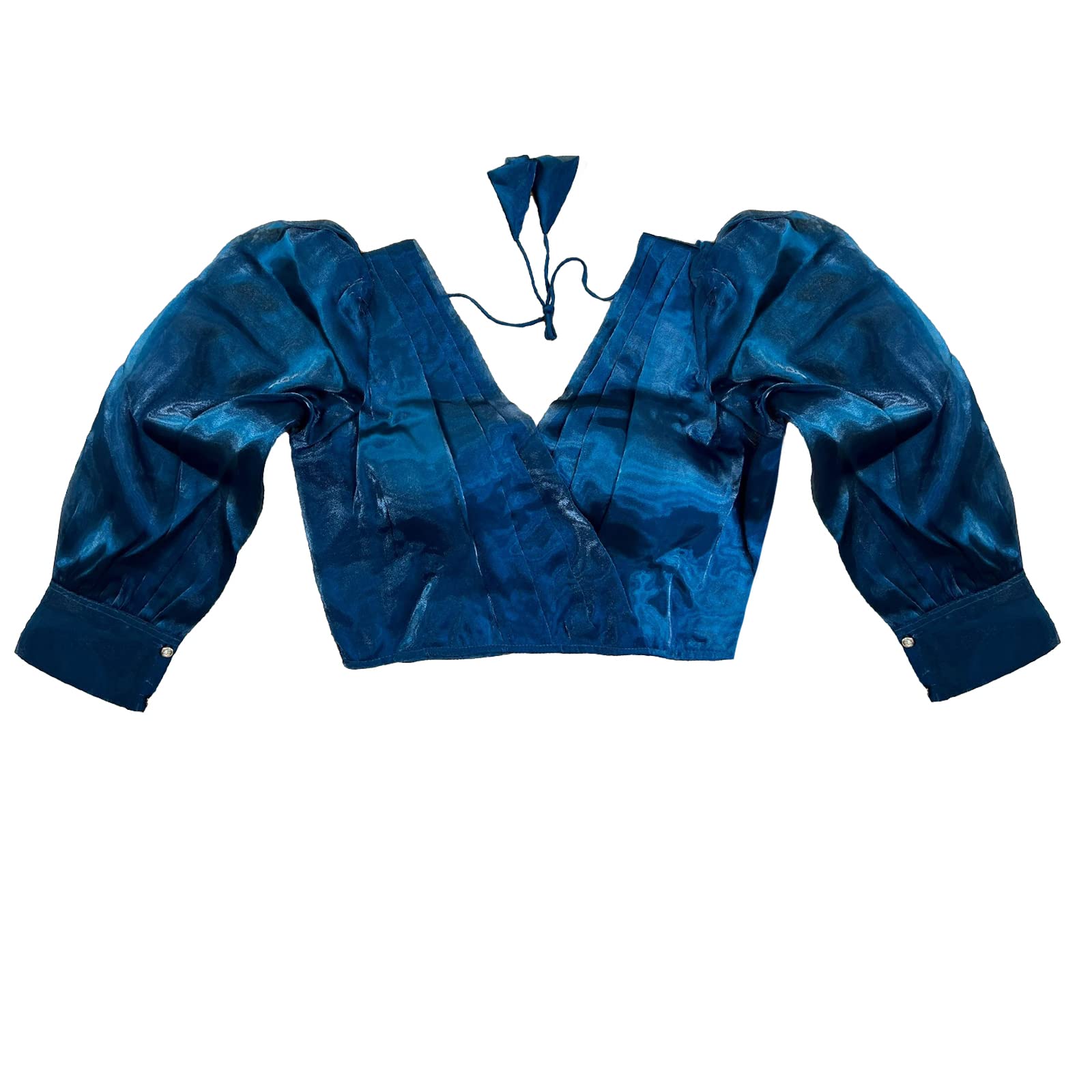 Pujia Mills Women's Rafale Silk Full Balloon Sleeve V Neck Blouse(Gangu)