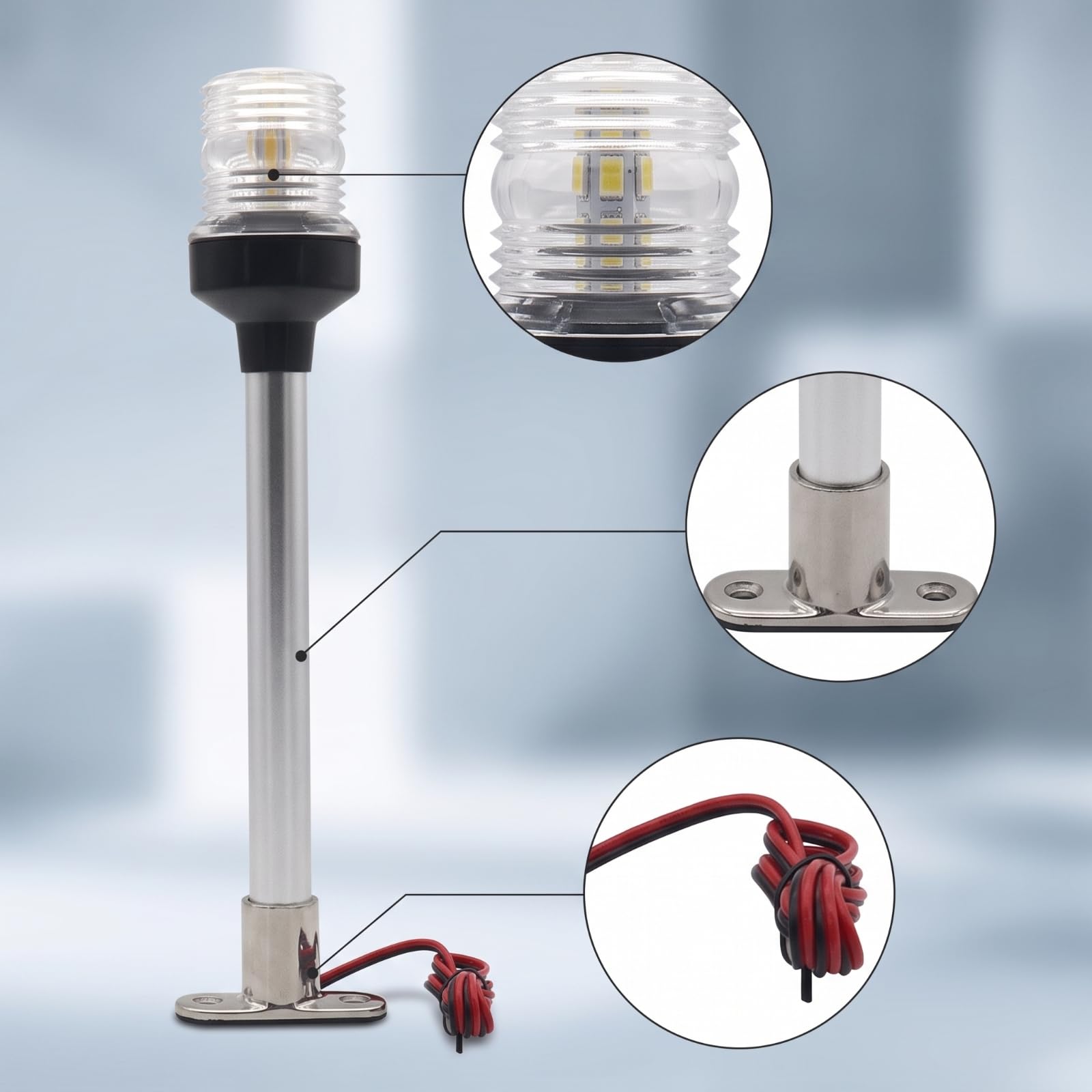 kowaku Luz con Base Metal Impermeable Luz LED Navegación para Pescadores, 12 Pulgadas