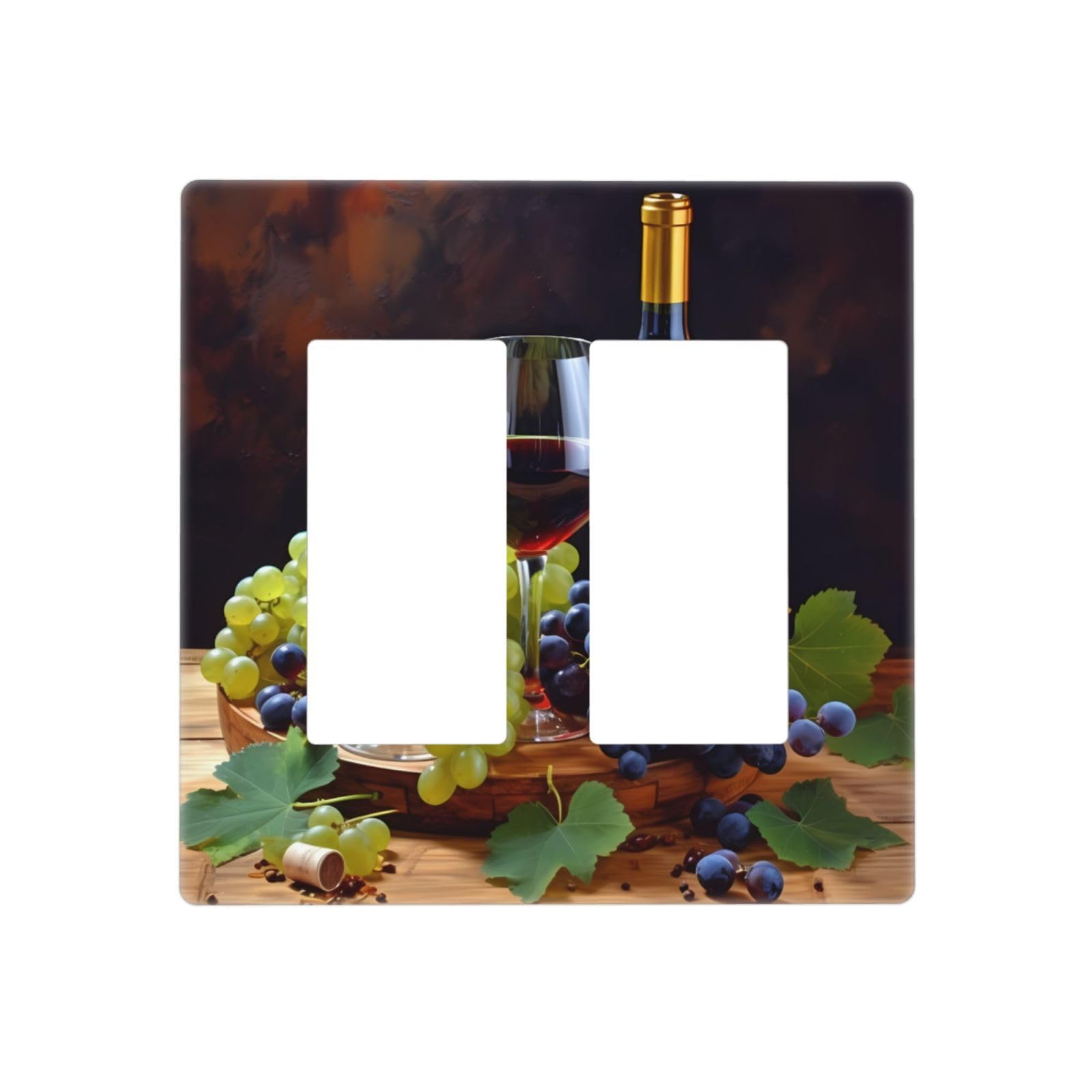 Decorator Wall Plate 2 Gang Light Switch Covers Art Red Wine Galsses & Grapes Wallplate Double Toggle Switch Plate Standard Size Electrical Outlet Covers Decorative Wall Switch Plate Cover