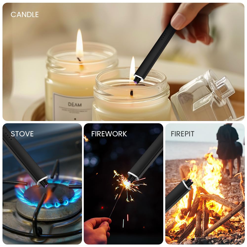 Encendedor eléctrico largo, recargable USB tipo C resistente al viento, encendedor sin llama para velas, estufa y uso al aire libre 7