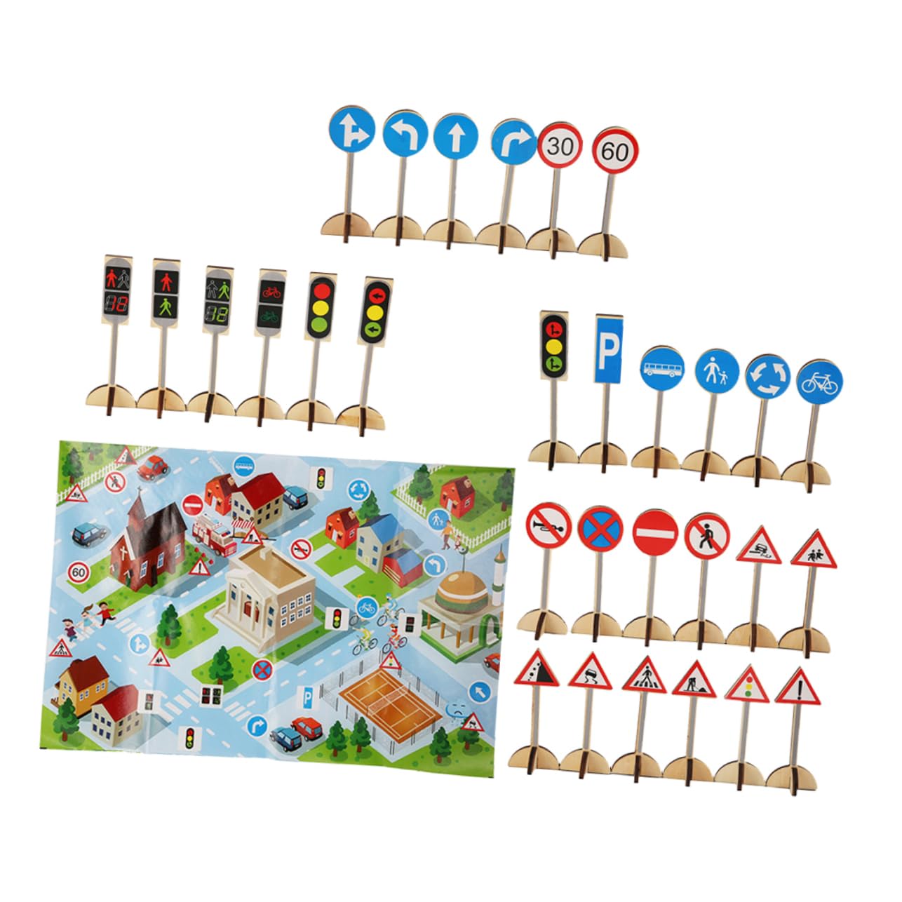 JOINPAYA 1 Set Traffic Sign Road Sign Educational Stop Signs Cognitive Games Cognitive Roadblocks Traffic Signal Model Wooden