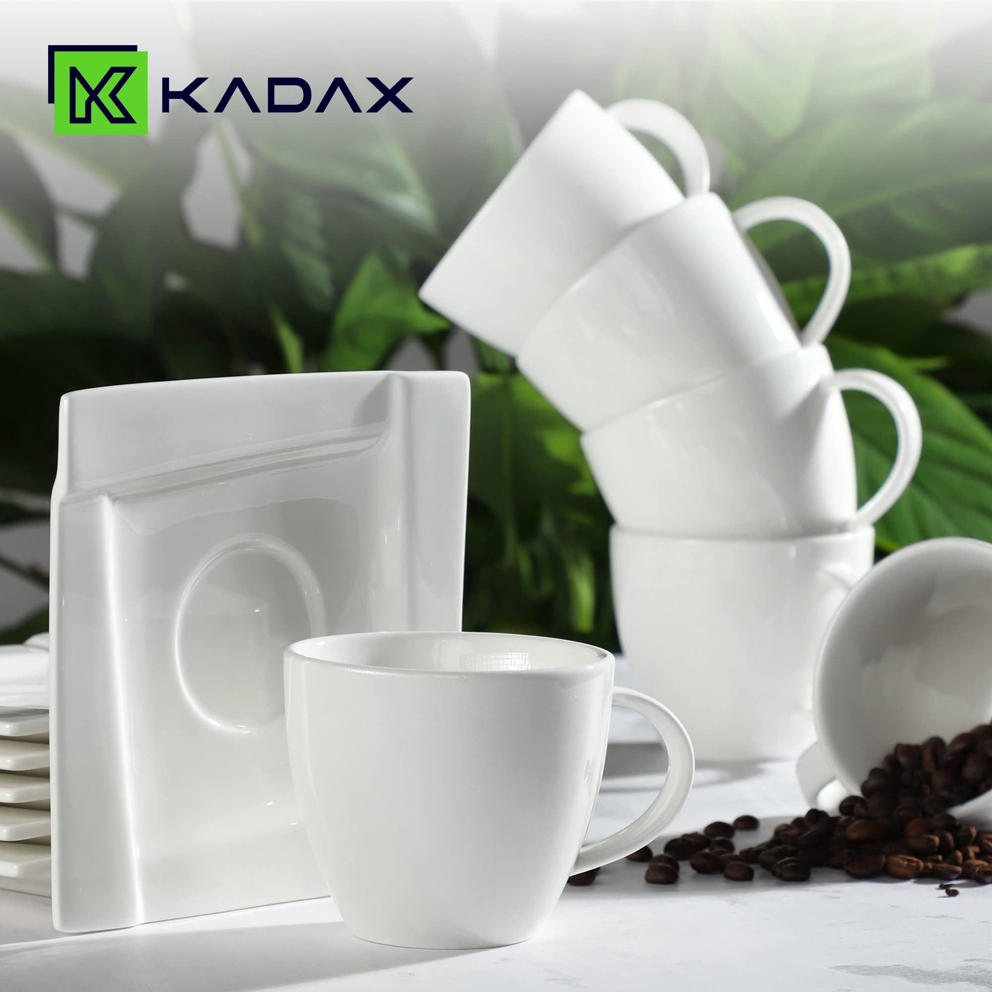 KADAX Juego de tazas de café, 6 tazas de café y 6 platillos, 220 ml, juego de té con platillos, tazas de café de paredes gruesas (blanco)