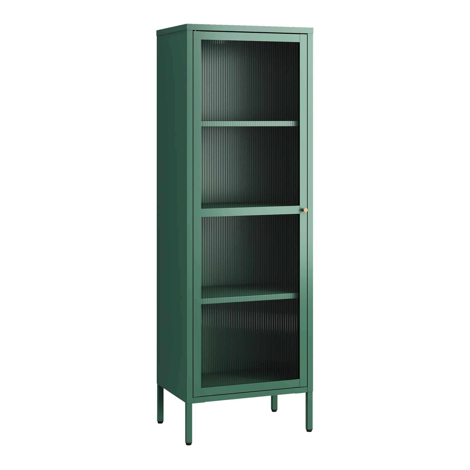 [en.casa] Vitrinenschrank Säkylä Bücherschrank mit 4 Ablagen 150 x 50 x 35 cm Küchenschrank mit 1 Tür Mehrzweckschrank Vitrine Metallschrank Tannengrün