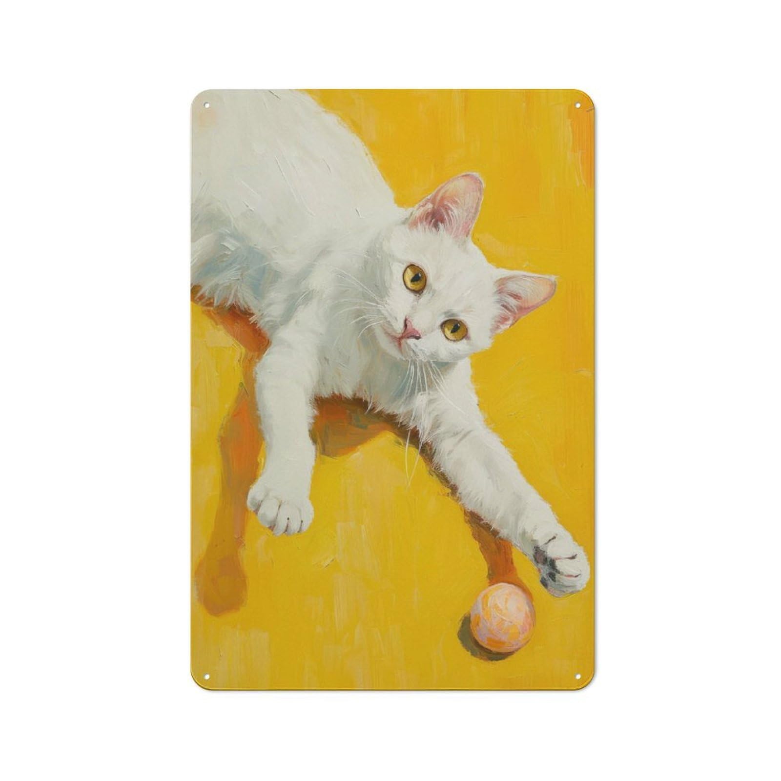 Junmoney Style-6 Workshop Style Playful Feline Charm Tin Sign 30X20cm, Garage Wall Decor For Tool Room, Garage, Studio Or Home Bar