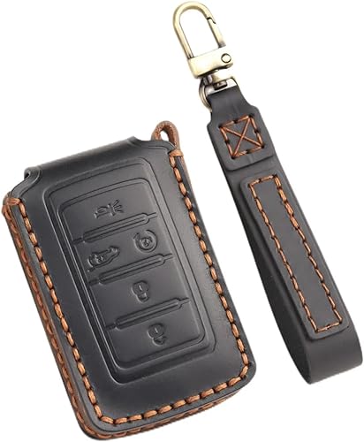 Funda de cuero genuino para llavero de 5 botones para Jeep Grand Cherokee 2022 2023 2024, funda protectora para llave de entrada sin llave (negro)