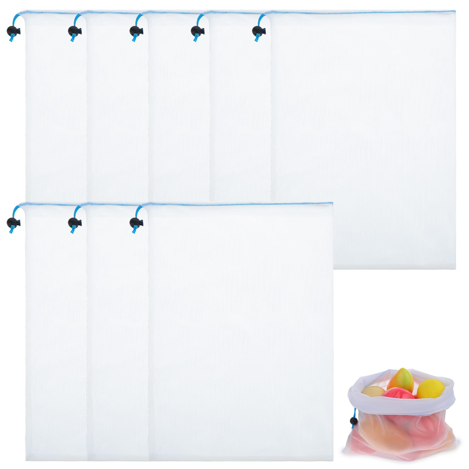 8Pcs Reusable Mesh Bags for Fruit and Vegetables 43*30 cm Washable Produce Drawstring Mesh Bags