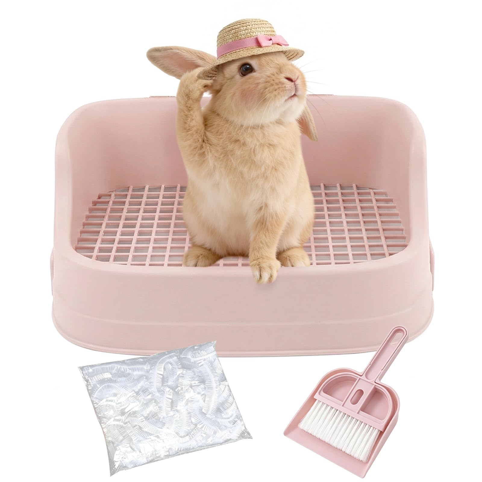 Large Rabbit Litter Tray, Bunny Litter Tray, Removable Top and Base, Pink