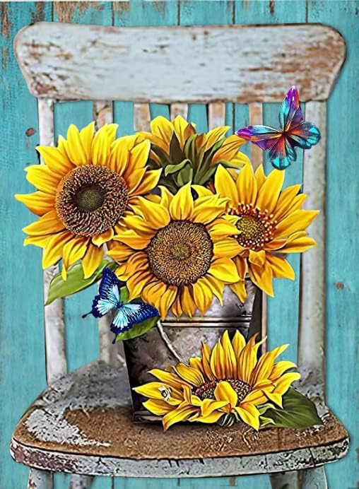 Kits de pintura de diamante de girasol para adultos, kits de pintura de diamante 5D por números para adultos y niños, puntos de diamante, arte de