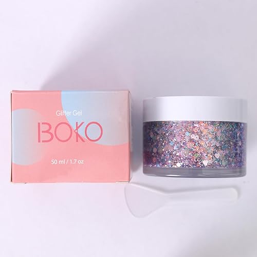 Miniatura 3 de Boko Gel de purpurina corporal de 1.76 onzas, purpurina líquida plateada láser para maquillaje facial, cabello y cuerpo, ropa de festivales,