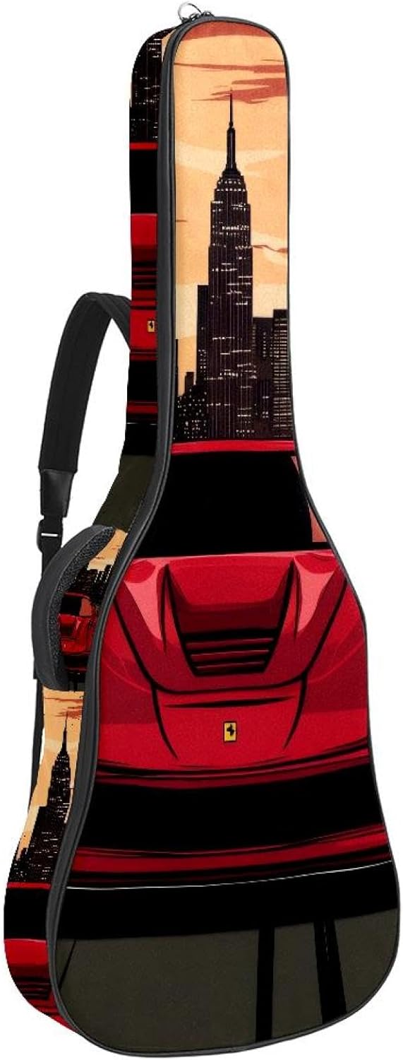 Acoustic Guitar Gig Bag 10mm Thick Padding, Soft Waterproof Guitar Case with Adjustable Backpack Straps for 40-42 Inch Guitar, Red Race Car on Urban Street