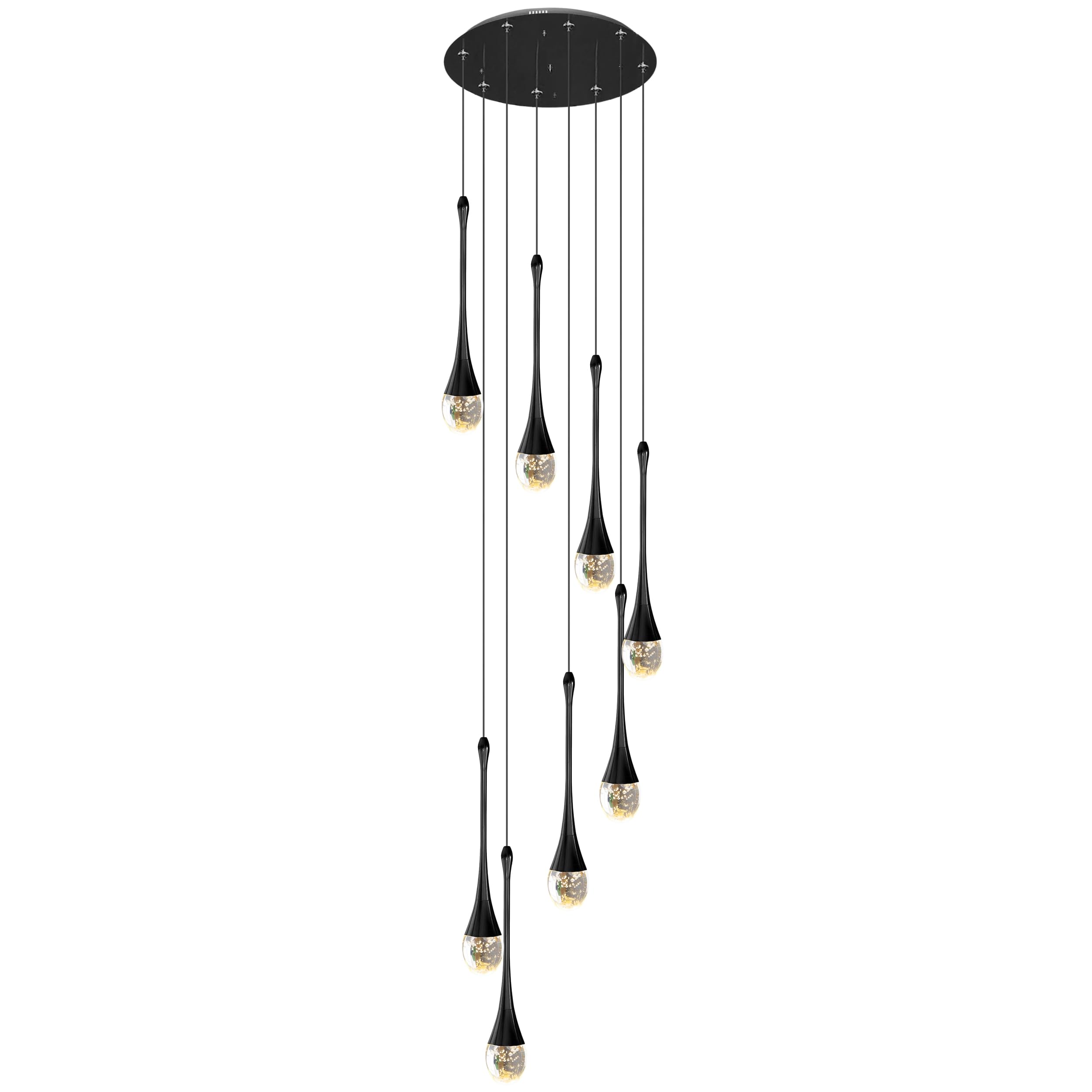 PCXEHUYP 8-Light Crystal Chandeliers 3CCT Dimmable LED Pendant Lights Raindrop Spiral High Ceiling Dome Chandelier For Living Room Foyer Entryway Staircase Lighting Fixture