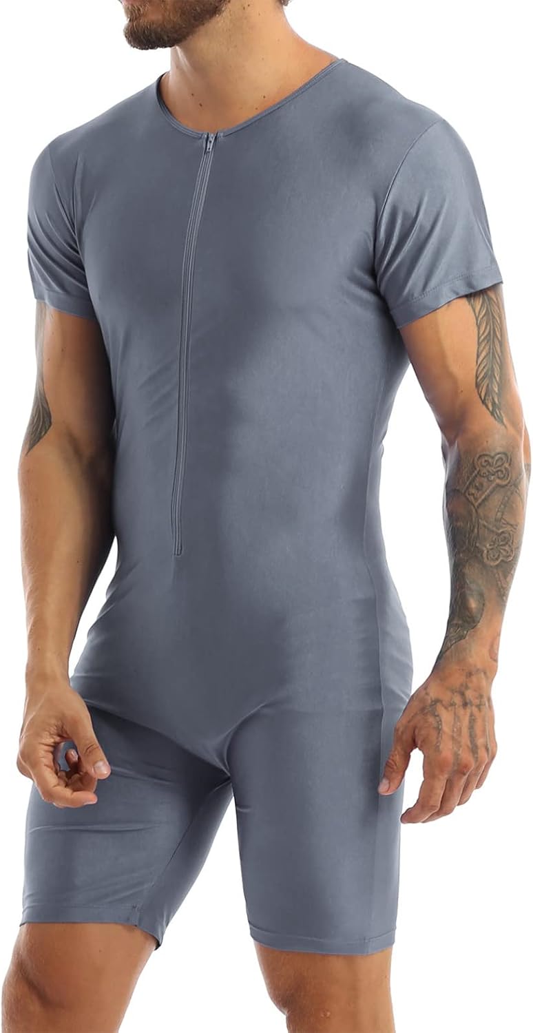 Linjinx Men's Spandex Zipper Wrestling Leotard Training Bodysuit Gay Singlet Freestyle Underwear