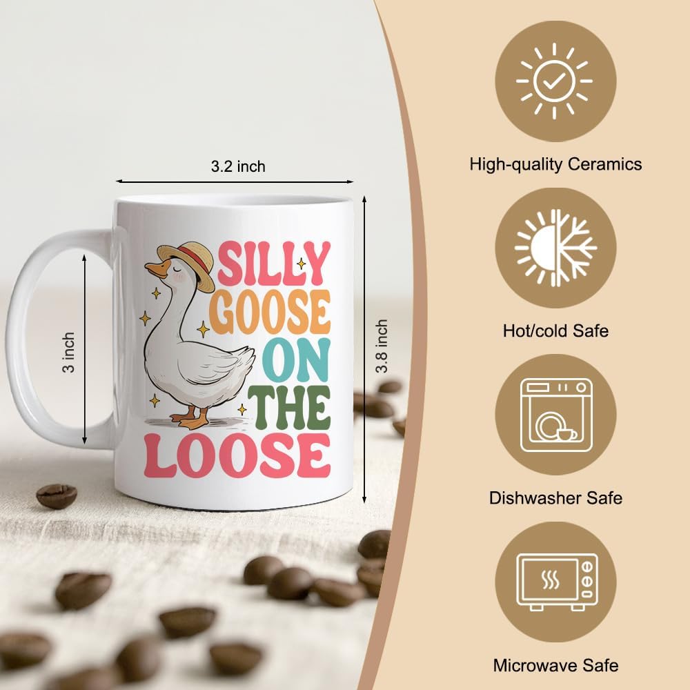 Silly Goose On The Loose Funny 11oz Double-Sided Ceramic Mug, Sarcastic Coffee Mug for Coworker Animal Lover, Silly Goose Cup, Graduation Christmas Birthday Gifts for Sister Friend Coffee Lover - Image 2