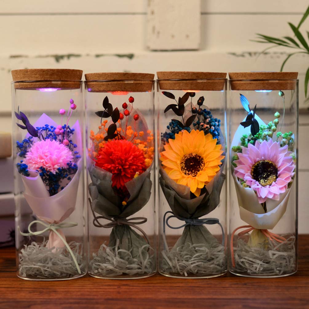 VALICLUD San Conservato Vero Fiore Eterno Giallo Girasole in Bottiglia Luce Notturna Led Luminoso Sapone Ornamento Floreale con per Matrimonio Capodanno Che Desidera Regalo