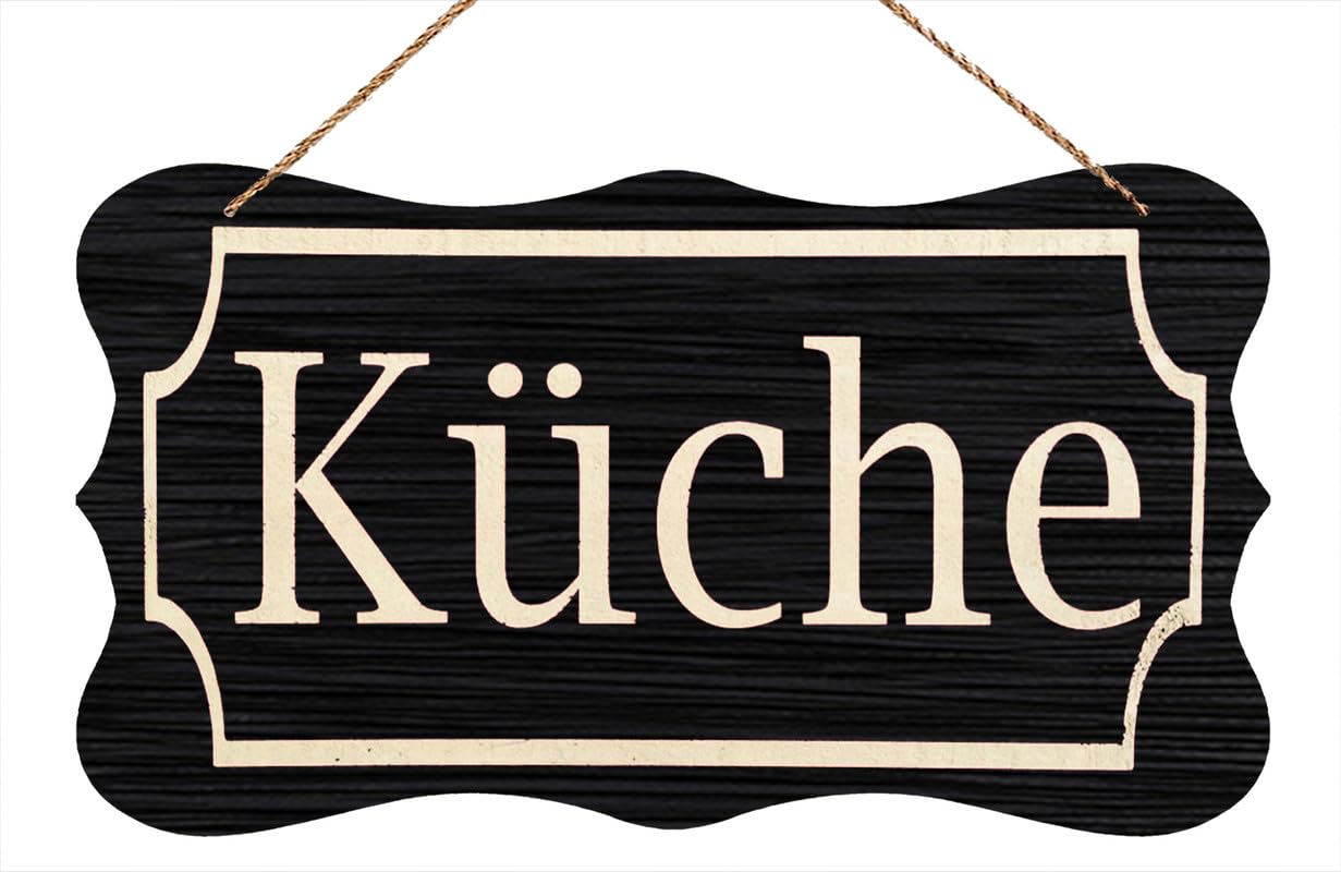 Wood Decor German Kuche Wood Kitchen Sign Wooden Sign, Rustic Home Decor Sign, Hanging Printed Wooden Plaque Decor, Rustic Farmhouse Kitchen Wall Decor Sign 12" X 6"