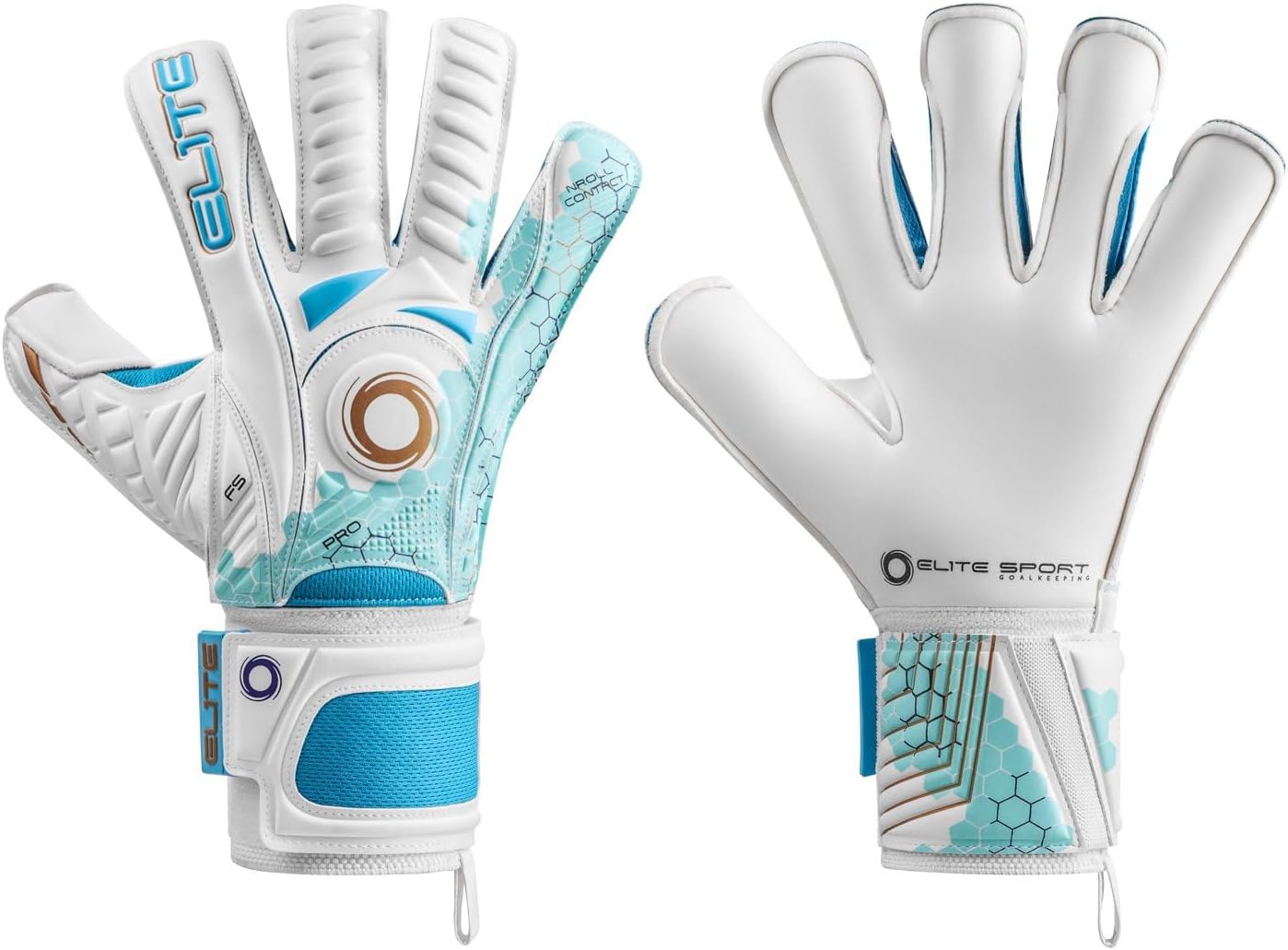 Elite Sport Keeper Gloves ELITE ORCA White Size 7-11 Soccer GK Gloves for High School, College and Professional Games, All Weather