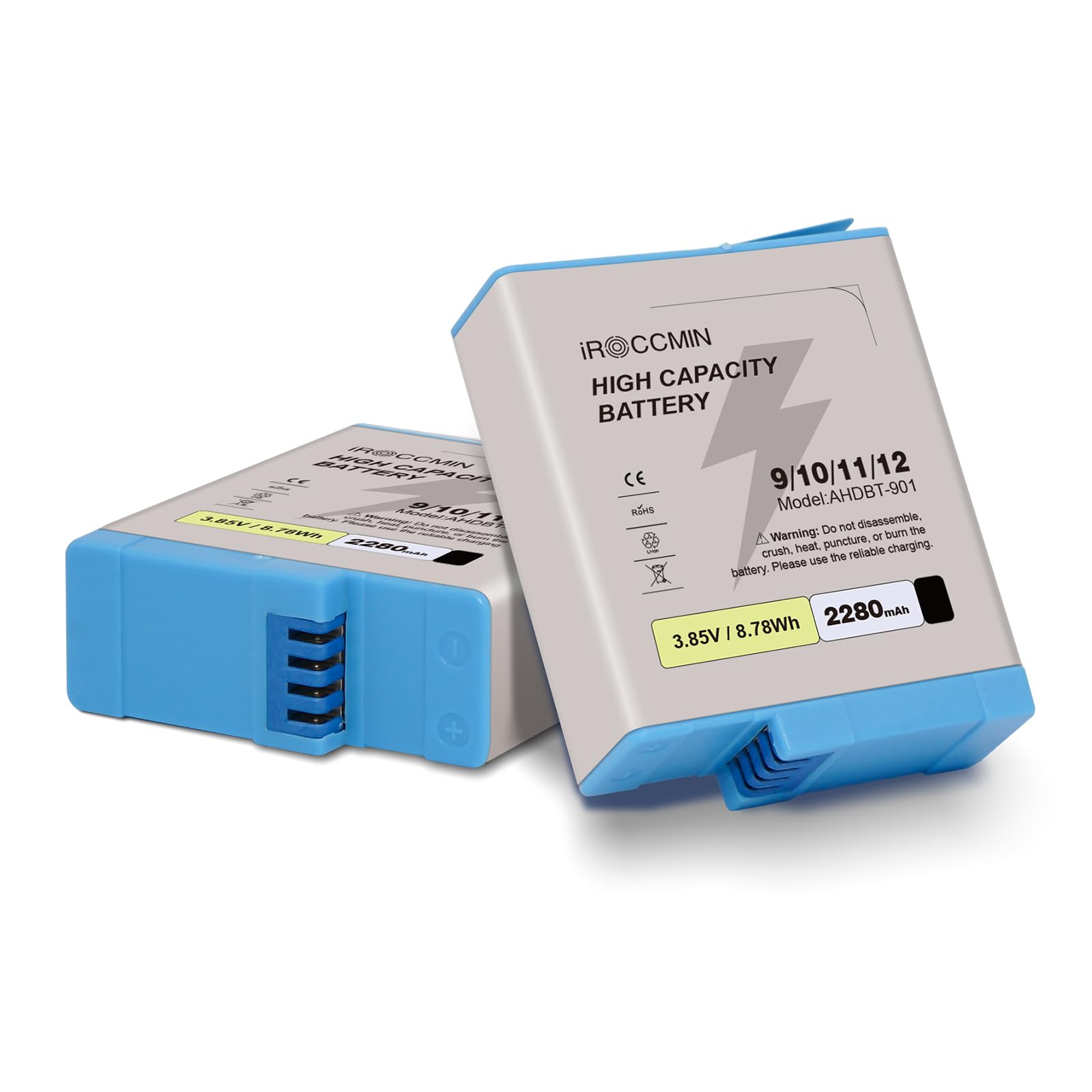 2 Packs 2280mAh Hero 12/11/10/9 High Capacity Battery Fully Compatible with GoPro Hero 12, Hero 11,Hero 10, Hero 9 Black AHDBT-901