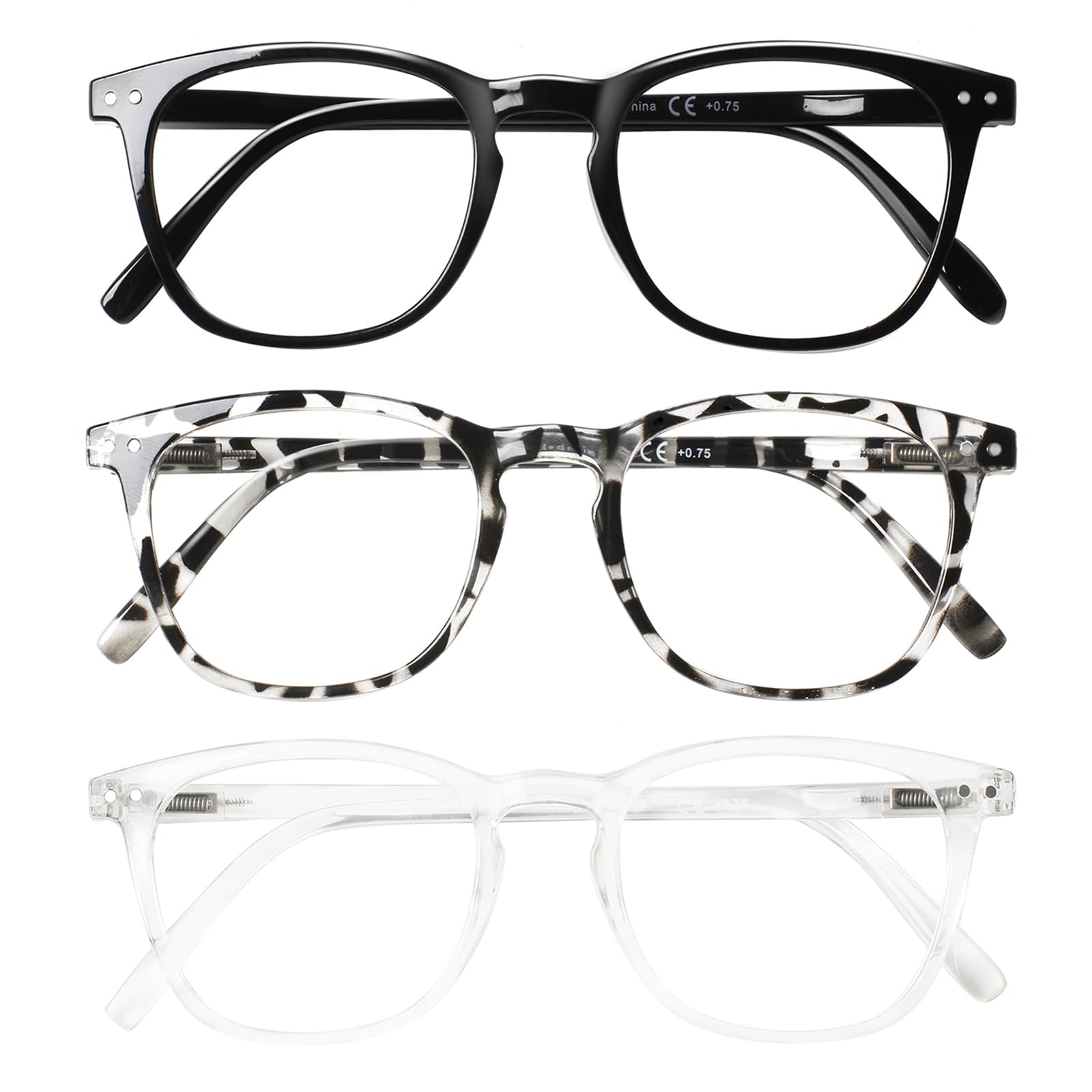 COJWIS Lesebrille 3er Pack Herren Damen Brille Runder Rahmen Blaulichtfilter Federscharnier Leser Schwarz/Schildpat Brillen (Schwarz Schildpatt Durchsichtig, 1.25, x)