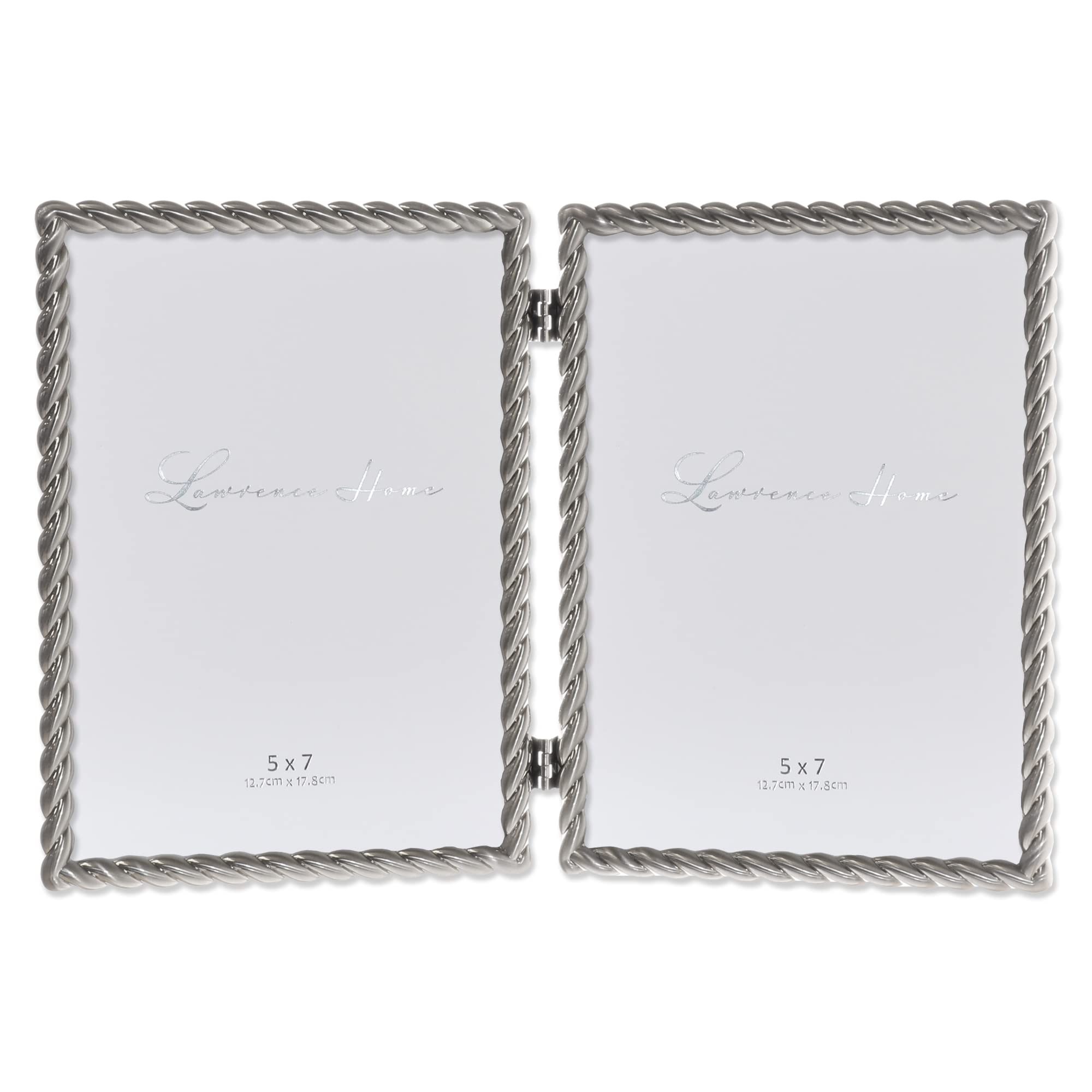 Lawrence Frames 5x7 Menteşeli Çift Fırçalı Nikel Metal Resim Çerçevesi Halat Tasarımlı