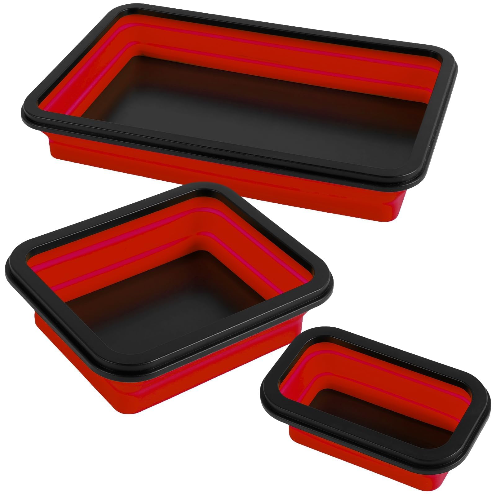 Zusammenklappbare magnetische Teileablage Set mit 3 verschiedenen Größen, faltbare Silikon-Werkzeugschalen für Schrauben, Bolzen, Muttern und andere kleine Metallteile