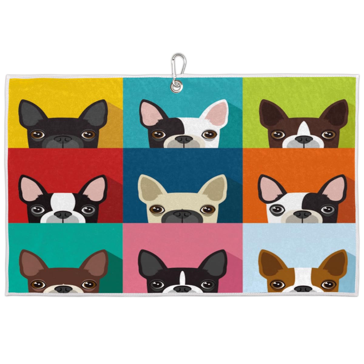 KOBLEN Boston Terrier Pattern Golf Towel with Carabiner 24x15 inches Microfiber Durable Perfect for Cleaning Clubs and Balls Essential Golfing Accessory for Men and Women