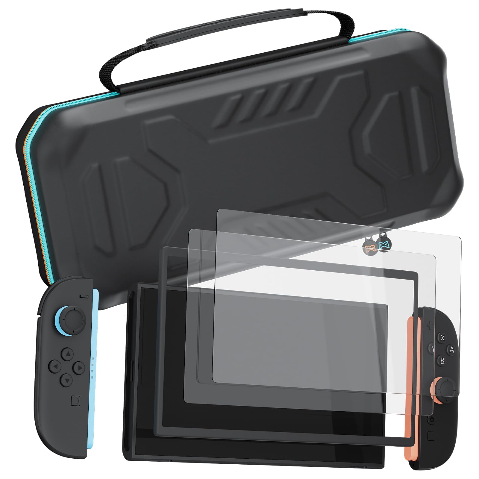 Hosanwell Tasche für Nintendo Switch 2 - Mit 2 Panzerglas, Ausrichtungsrahmen-Werkzeug und Spielkassetten-Slots, Schützender Hart Switch 2 Tragetasche für Konsole & Zubehör