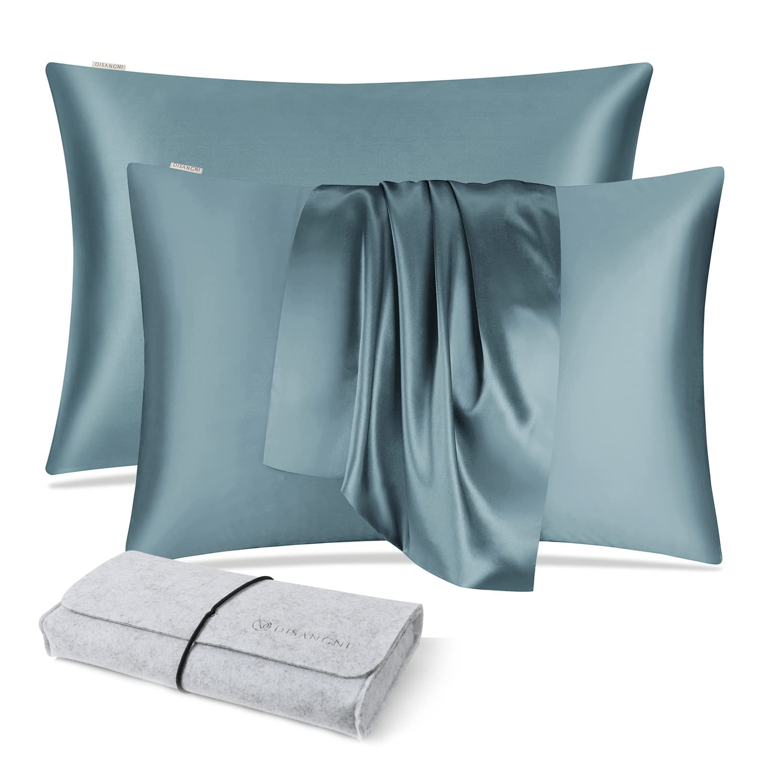 DISANGNI 100% Natural Mulberry Silk Pillow case for Hair and Skin with Hidden Zipper 22 Momme Both Sides Real Silk Pillow Case (2pc 51x66cm