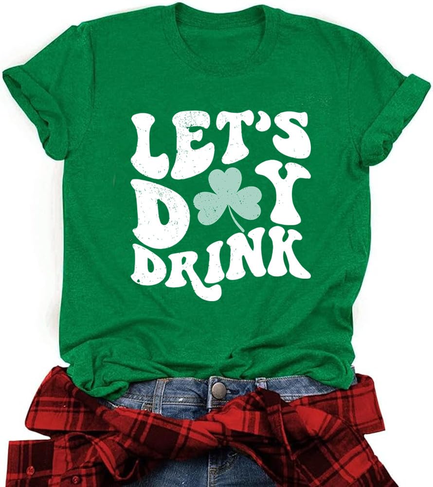 St Patricks Day Shirt Women Funny Buffalo Plaid Leopard Shamrock Printed Clover T-Shirt Graphic Tee