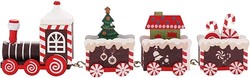 Roadoor Juego de tren de Navidad, locomotora retro, juguete de tren de madera de Navidad, manualidades de tren de madera con alce de copo de nieve,
