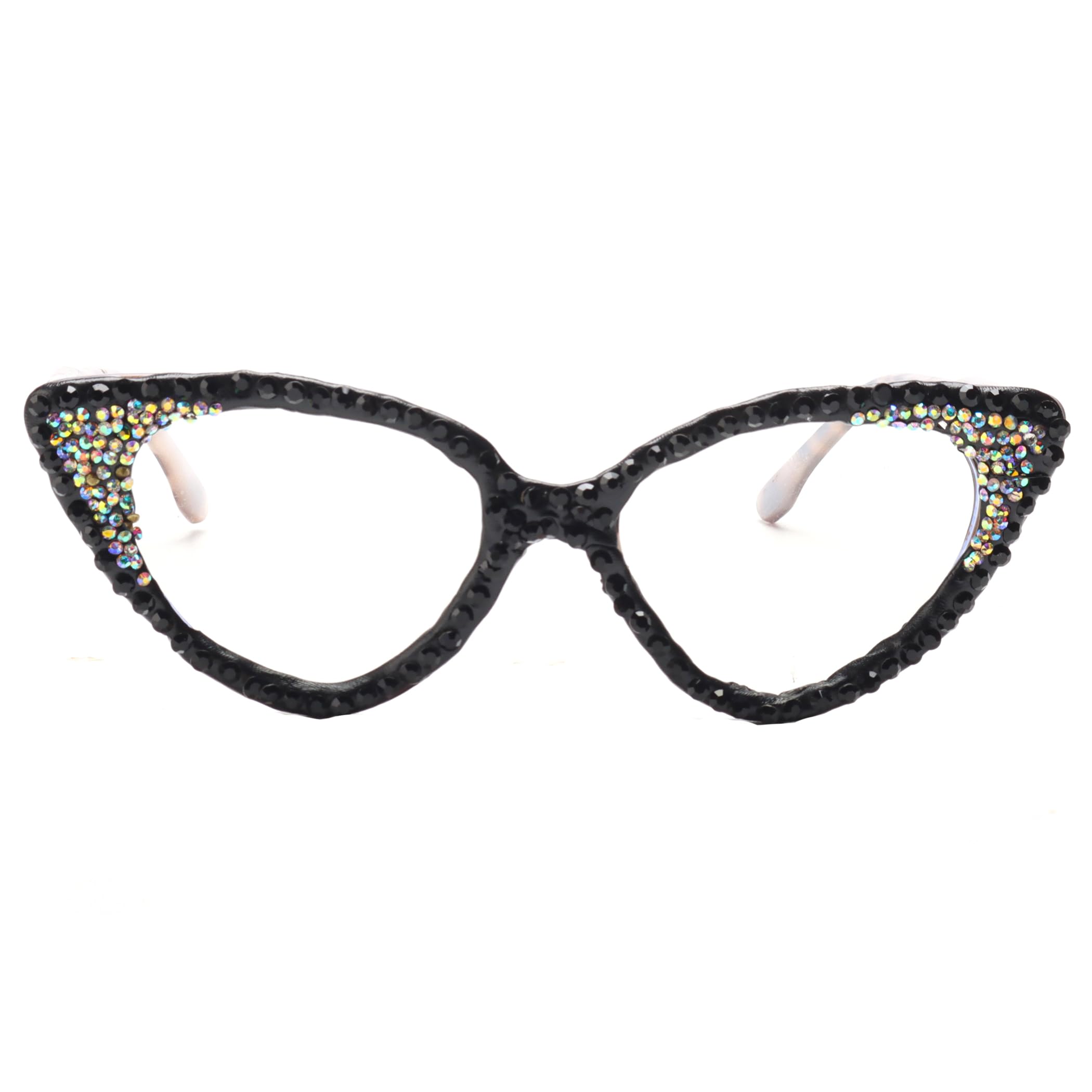 bullabulling Cat Eye Crystal Rhinestone Reading Glasses for Women Sparkling Eyewear Frames Female Trendy bling Diamond Reader (black, 2.0, x)