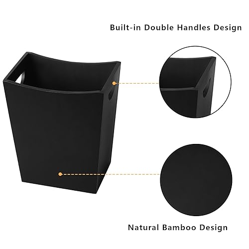 Miniatura 10 de LIANTRAL Cubo de basura pequeño de 2 galones, cubo de basura de madera, cesta de basura de bambú, contenedor de reciclaje para dormitorio, sala de