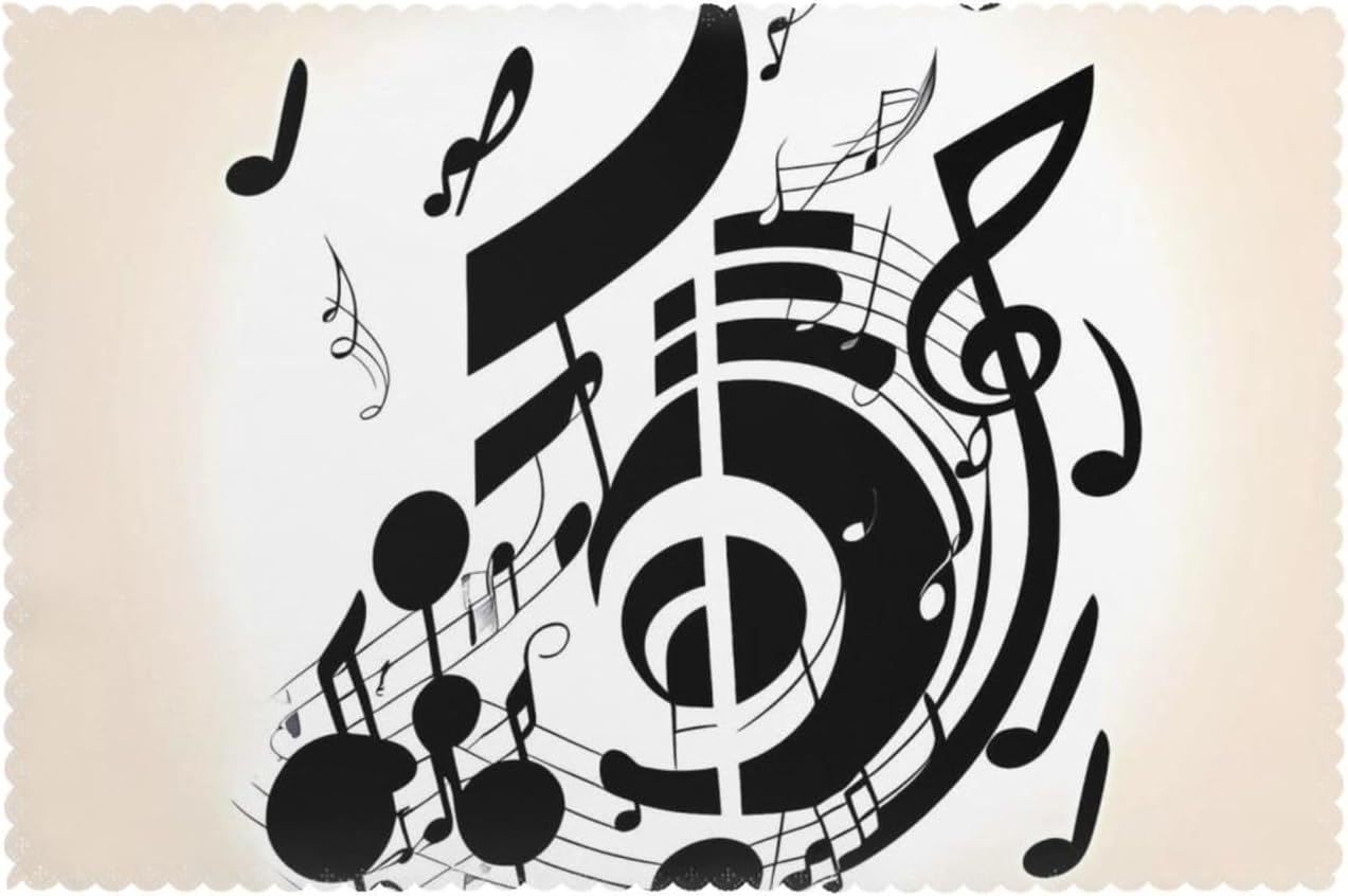 Music Note Placemats Set of 6, 12x18 Inch Non-Slip Heat Resistant Place Mats Washable Reusable Table Mats for Kitchen Dining Table Decoration image 2