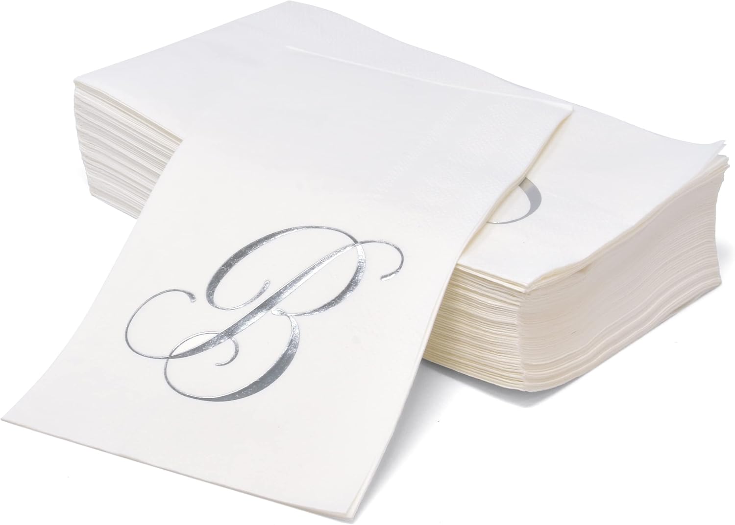 Gift Boutique - 100 Silver Monogram on White Guest Napkins, Letter B Disposable Paper Pack Elegant Metallic Silver Foil Hand Napkin for Bathroom, Powder Room Wedding, Birthday Party Decorative Towels - Image 3