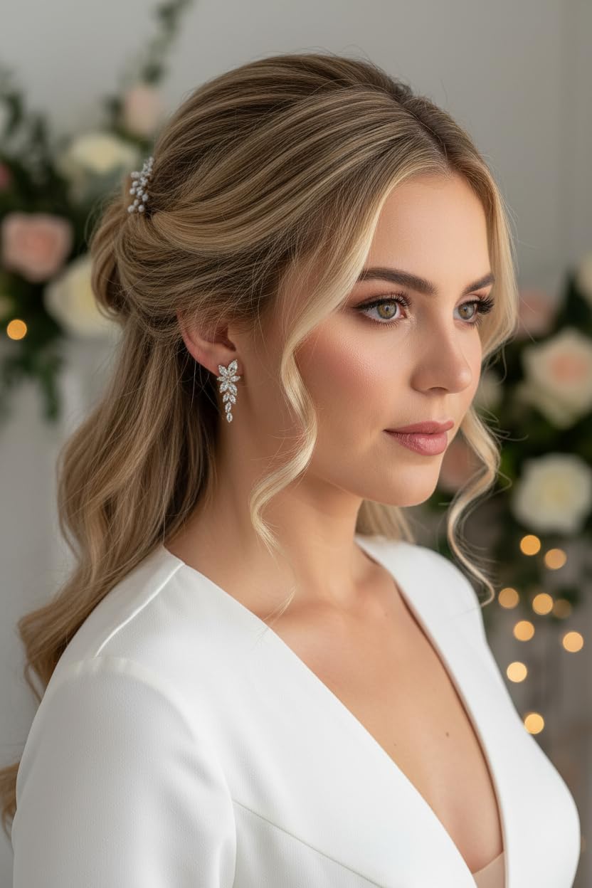 Gold Zirkonia Ohrringe Blatt Ohrstecker Brautschmuck Hochzeit Geschenk Damen Vintage Glitzer Schmuck