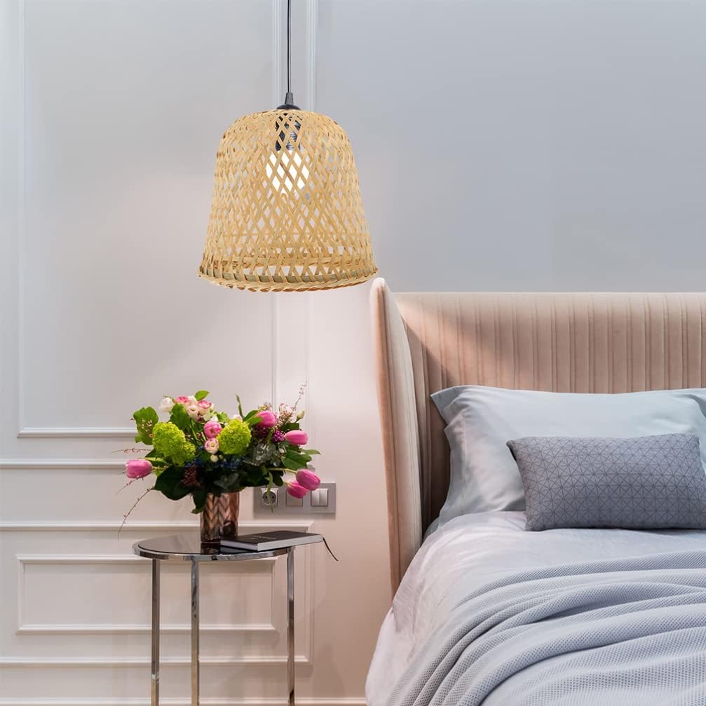 Beavorty 2pcs Woven Bamboo Pendant Light Lampshade Rustic Woven Bamboo Lampshade for Home Decor