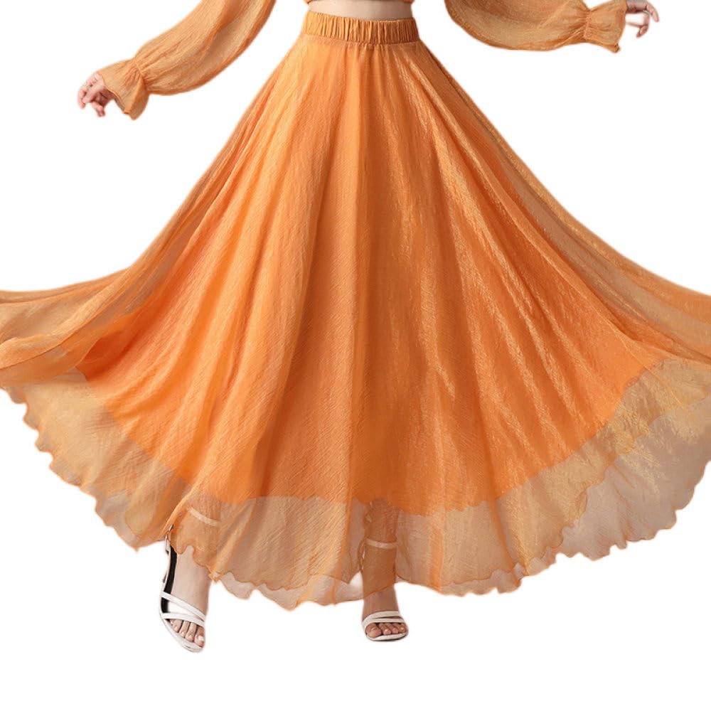 TatbUL Gonne,Gonna Midi in Chiffon Arancione da Donna Boho 8M Grande Gonna Plissettata Swing Flowy Leggera A-Line Increspato Ruffle Mopping Floor Beach Gonne Lunghe per Ragazze Ladies