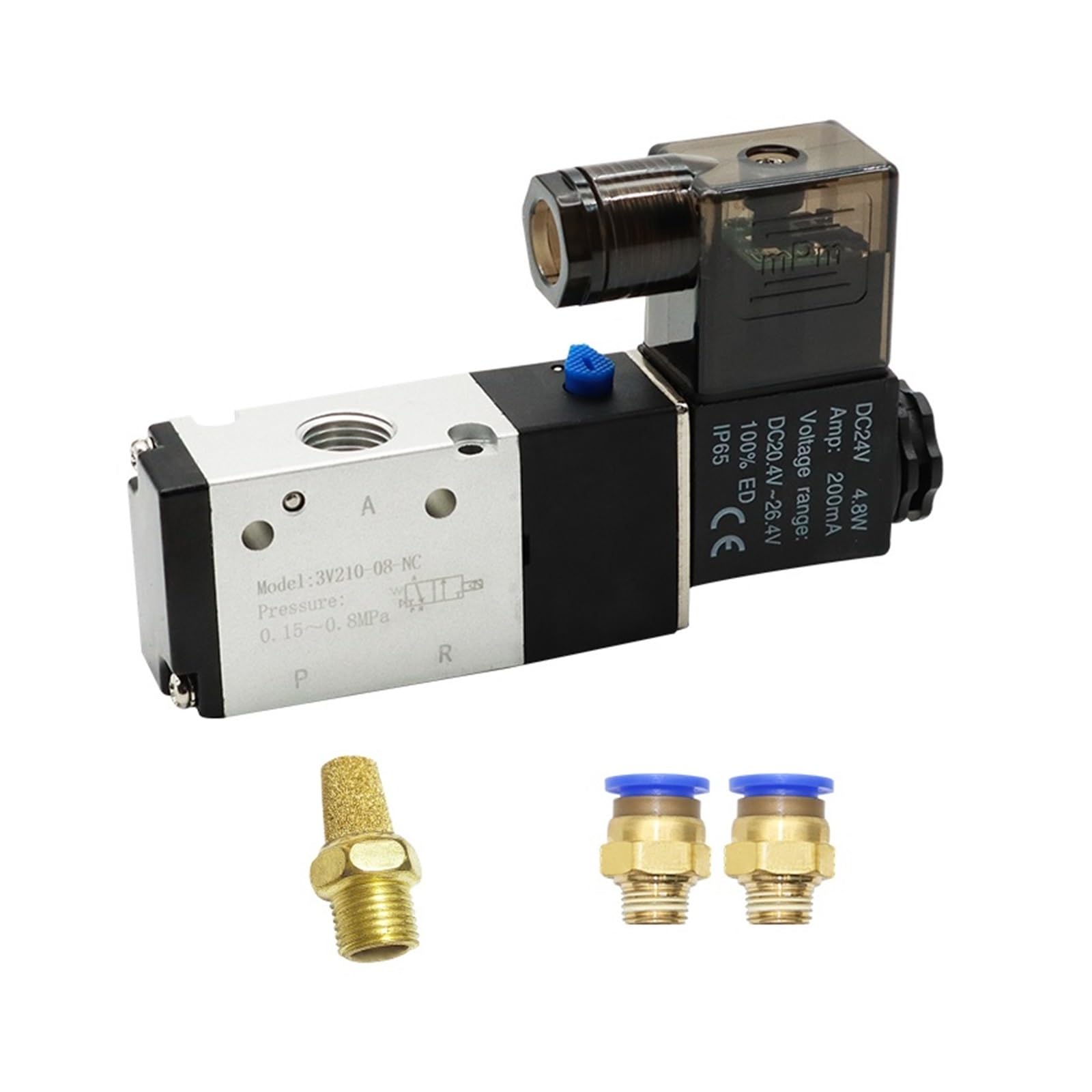 Électrovanne pneumatique 3V210-08 à commande électronique DC24V boîtier aluminium robuste