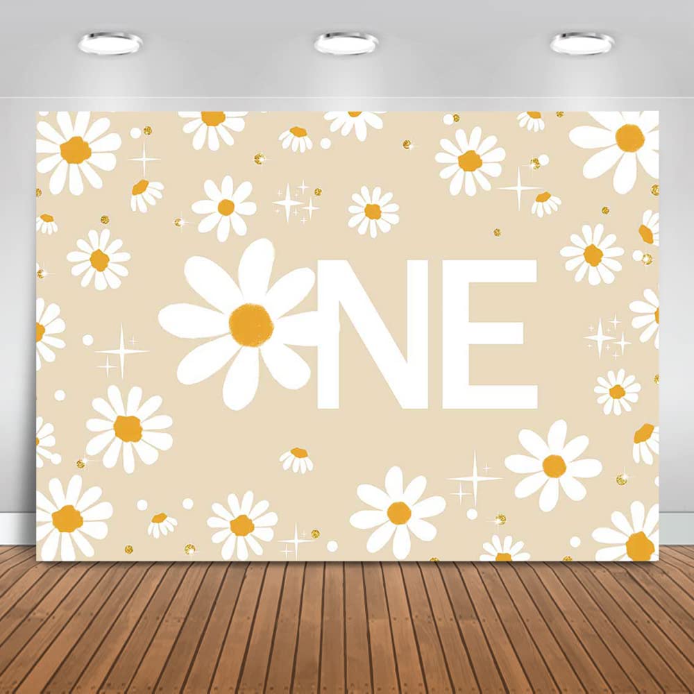 Mocsicka Retro Daisy First Birthday Backdrop Boho Daisy Birthday Background Bohomian Daisy Floral Groovy 1st Party Decor Cake Table Portrait