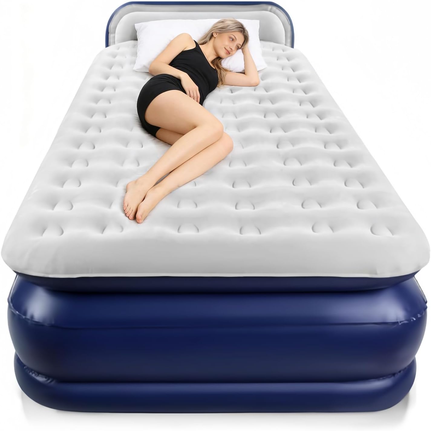 KMZ Twin XL Inflatable Air Mattress with Internal Electric Pump, 16 Inch Elevated Air Sleeping Bed, Sturdy Portable Airbed for Guests, Home, Camping & Travel Use