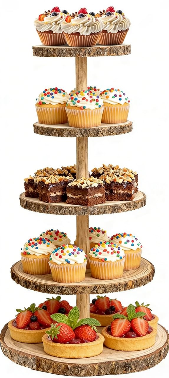 Présentoir à cupcakes en bois pour une table d'anniversaire et Noël magique
