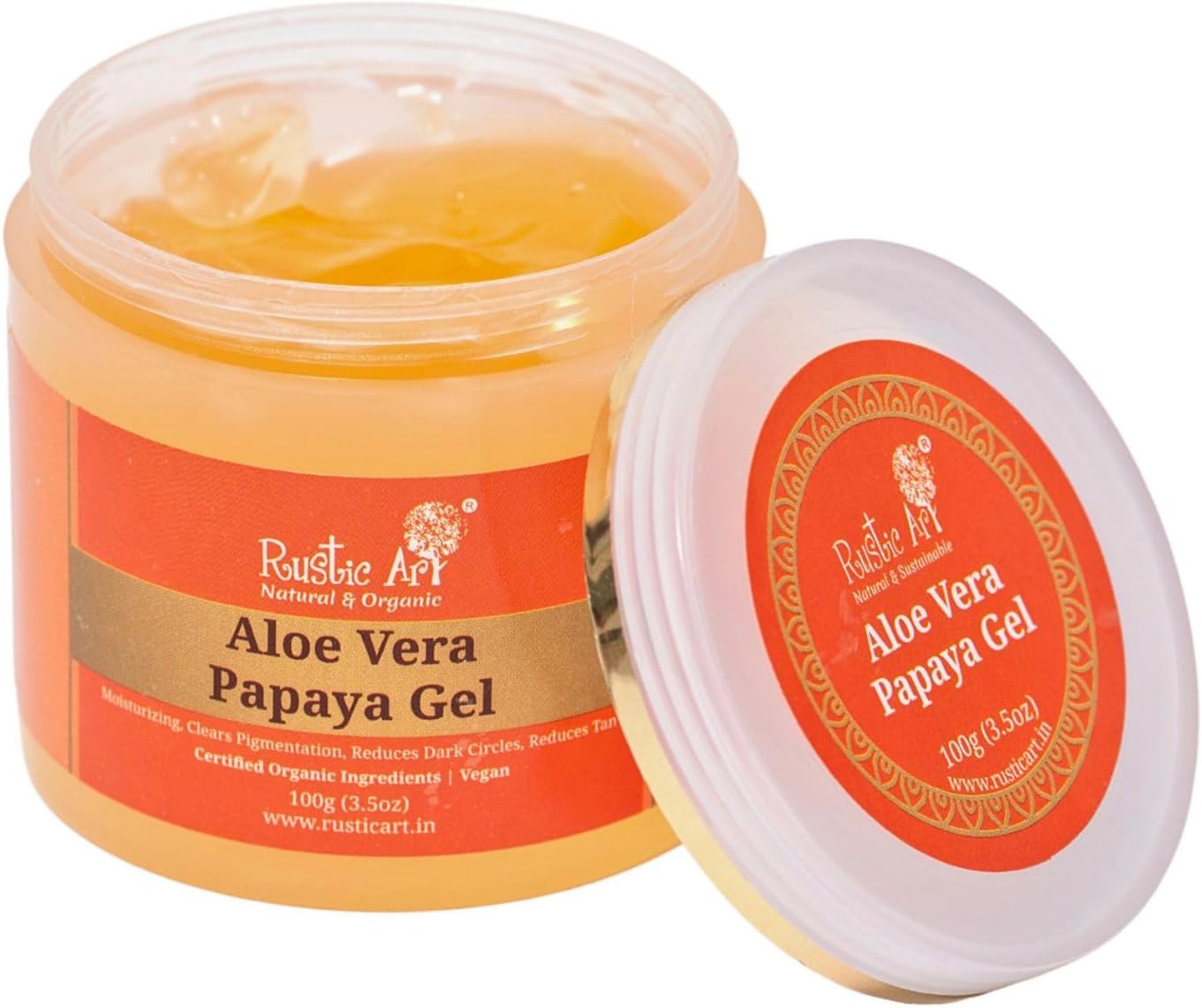 Organic Papaya Gel 5% Niacinamide, Aloe Vera & Vitamin E | Reduces Tan, Dark Spots & Pigmentation | Brightening & Hydrating | Face & Body Gel | Vegan, Paraben Free | Women & Men | Rustic Art | 100g