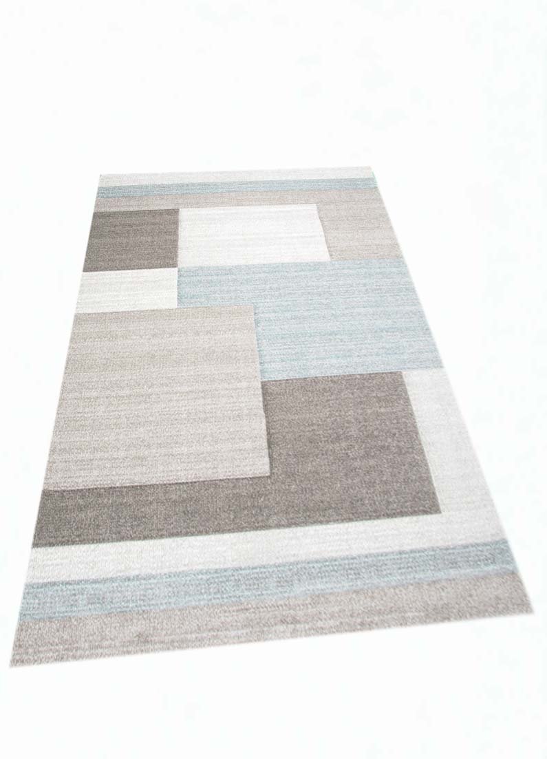 Traum Wohnzimmerteppich, moderner Diamantmuster-Teppich, niedriger Flor, Konturenschnitt, Pastellblau, Creme, Gelb, 120 x 170 cm