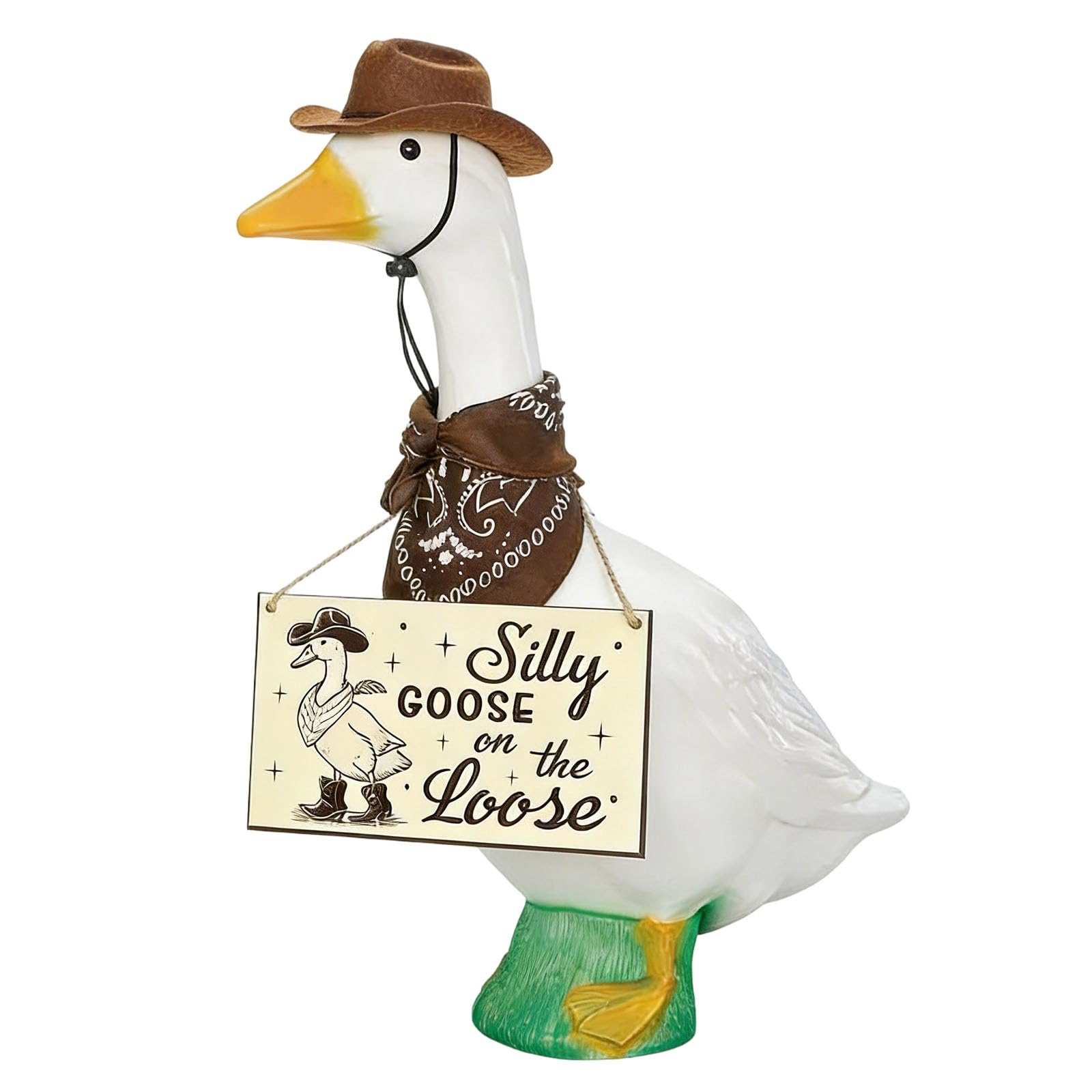 BDSHGRDH porch goose， Decoration Set Silly Goose on The Loose Hangings Sign Cowboy with Outfit Hat and Bandana