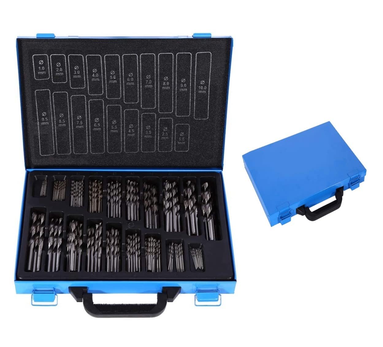 Juego de Brocas HSS, 170 Piezas, Brocas Helicoidales de Vástago Recto para Metal, Madera y Acero