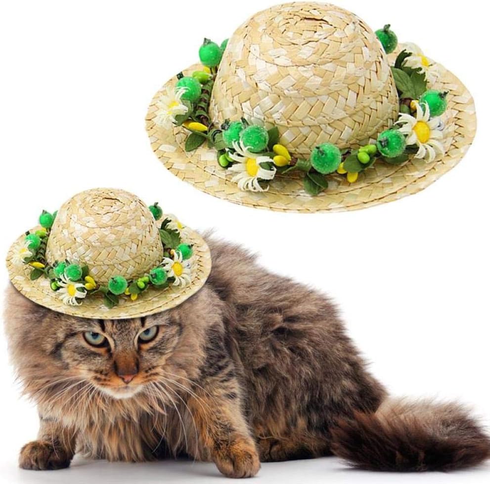 PetMeows 1 piece pet straw hat flower height dog straw hat cat hat with