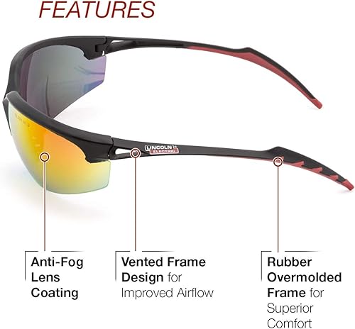 Miniatura 3 de Lincoln Electric Gafas de seguridad premium para exteriores  Lente reflectante  Antiarañazos  Marco de goma sobremoldeado  K2970-1