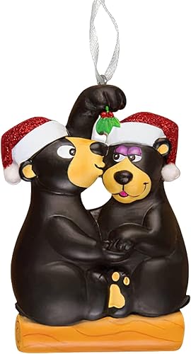 Miniatura 3 de Adorno personalizado de oso negro para pareja, besándose bajo el muérdago, árbol de Navidad, boda, familia, decoración personalizada con purpurina