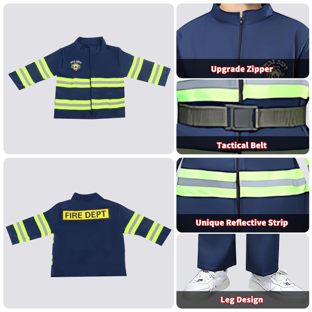 Costume da Pompiere per Bambini, 13pcs Giochi di Ruolo per Bambini Costumi di Halloween, Giocattolo per Bambini dai 6 - 8 Anni per Feste in Maschera, Esercitazioni Antincendio, Scuola e Casa (130 cm)