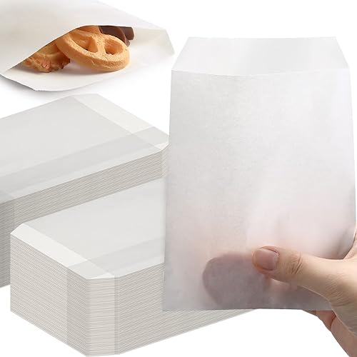 Outus 1000 unidades de mini bolsa de papel kraft plana blanca de 5 x 7 pulgadas, bolsa de panadería natural, bolsa de palomitas de maíz, bolsa de