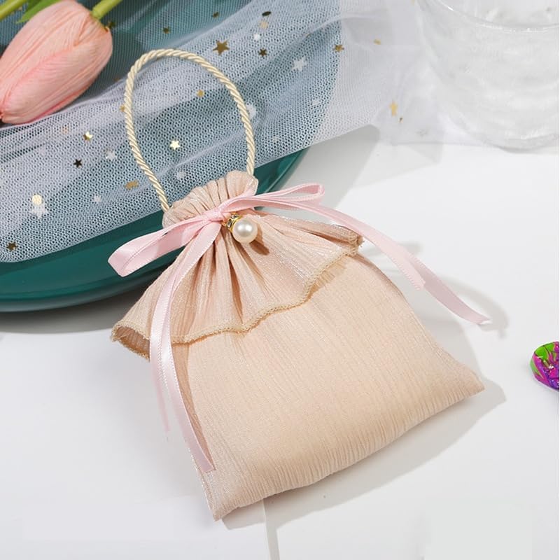 Gift Bags 5/20/50pcs Creative Wedding Candy Bag Birthday Party Cookies Chocolate Candy Bag with Pearl Silver Silk Cloth Gift Storage Bag (Color : Burgundy, Size : 20PCS)